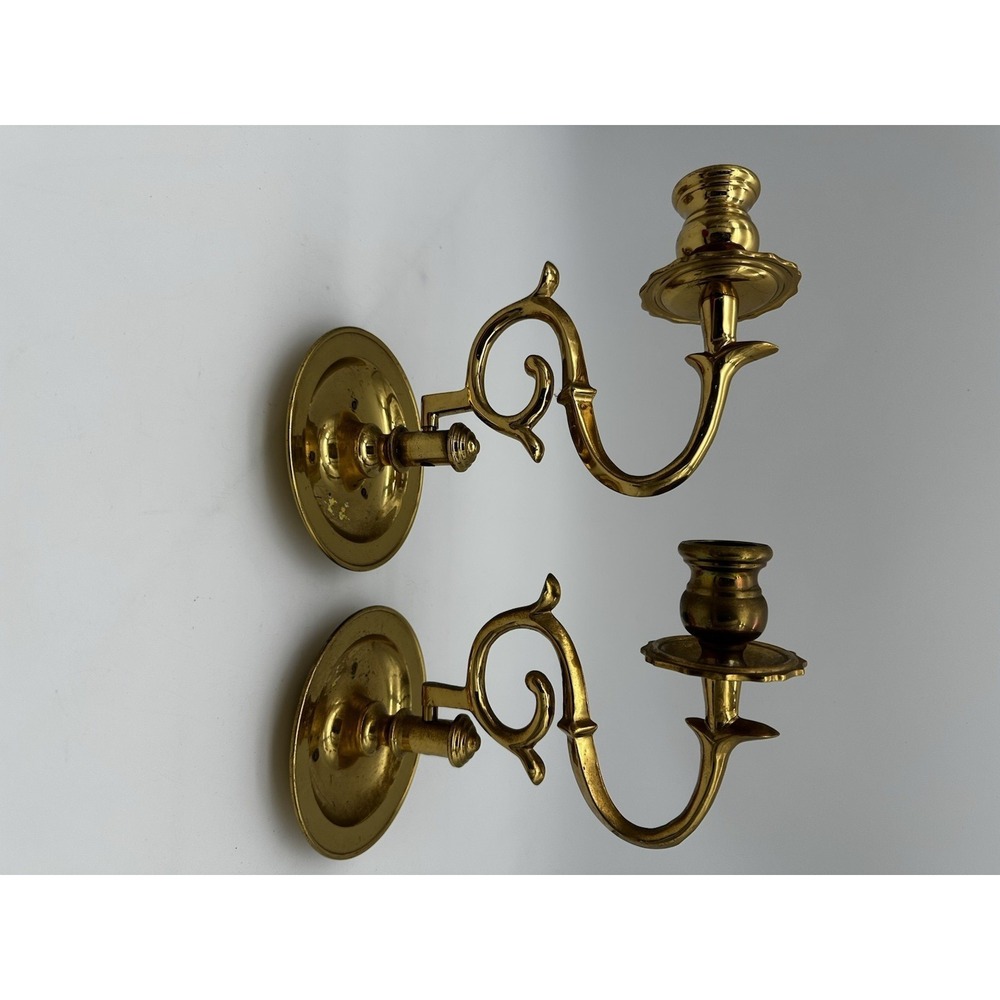 VGT Lacouered Brass Wall Mount Rare Swing Swivel Candlestick Holders 9" EUC